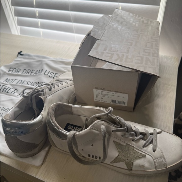 Golden Goose Shoes - Golden Goose White Leather Sneakers with Silver Star Accent